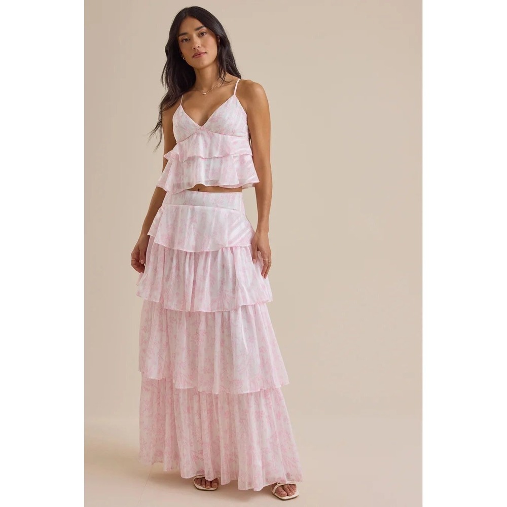 Altar'd State Pink Floral Tiered Top Set Size XXS